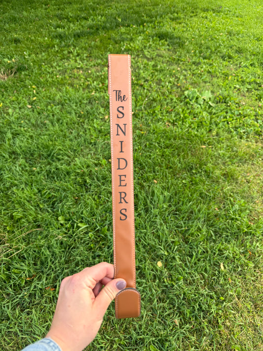 Personalized leather door hanger