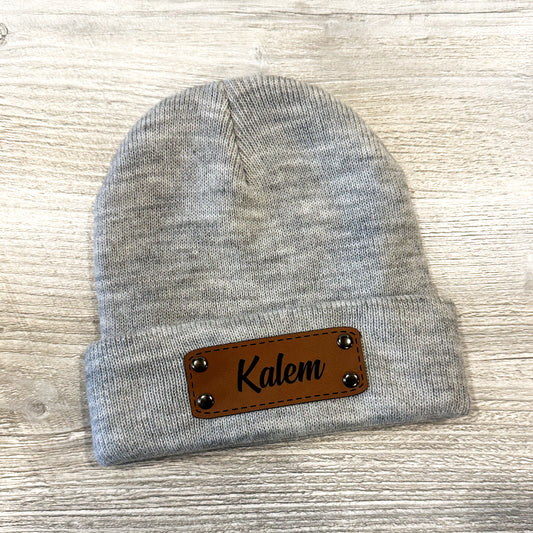 Newborn/Children's stocking hat - Custom Leather Patch