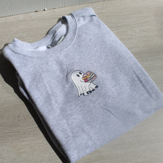 Ghost Book Embroidered Crewneck - Small