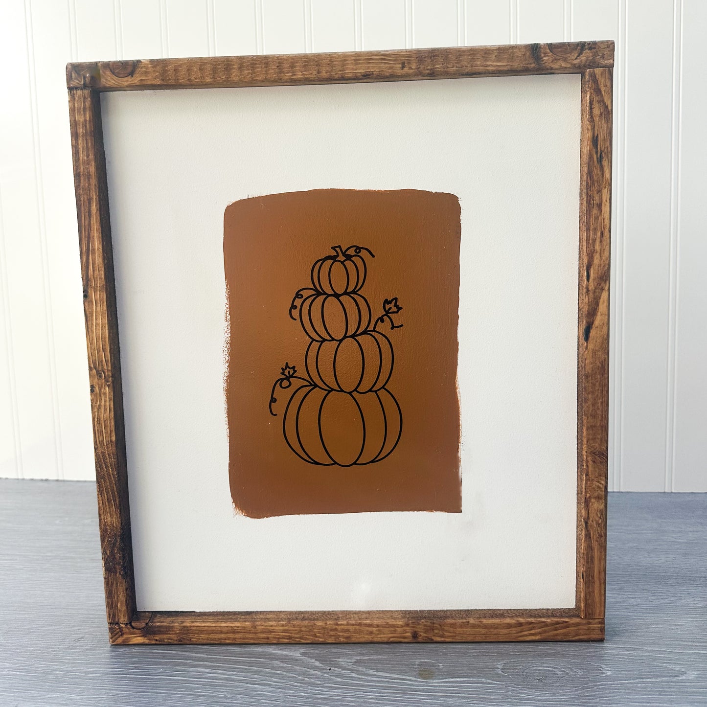 Orange pumpkin stacked large wood sign - 13.5 inches x 15.5 inches