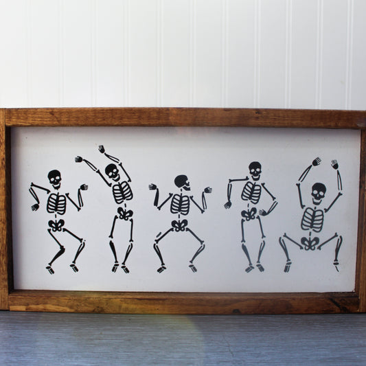 Dancing Skeleton Wood Sign - 7 1/2 inches x 14 inches