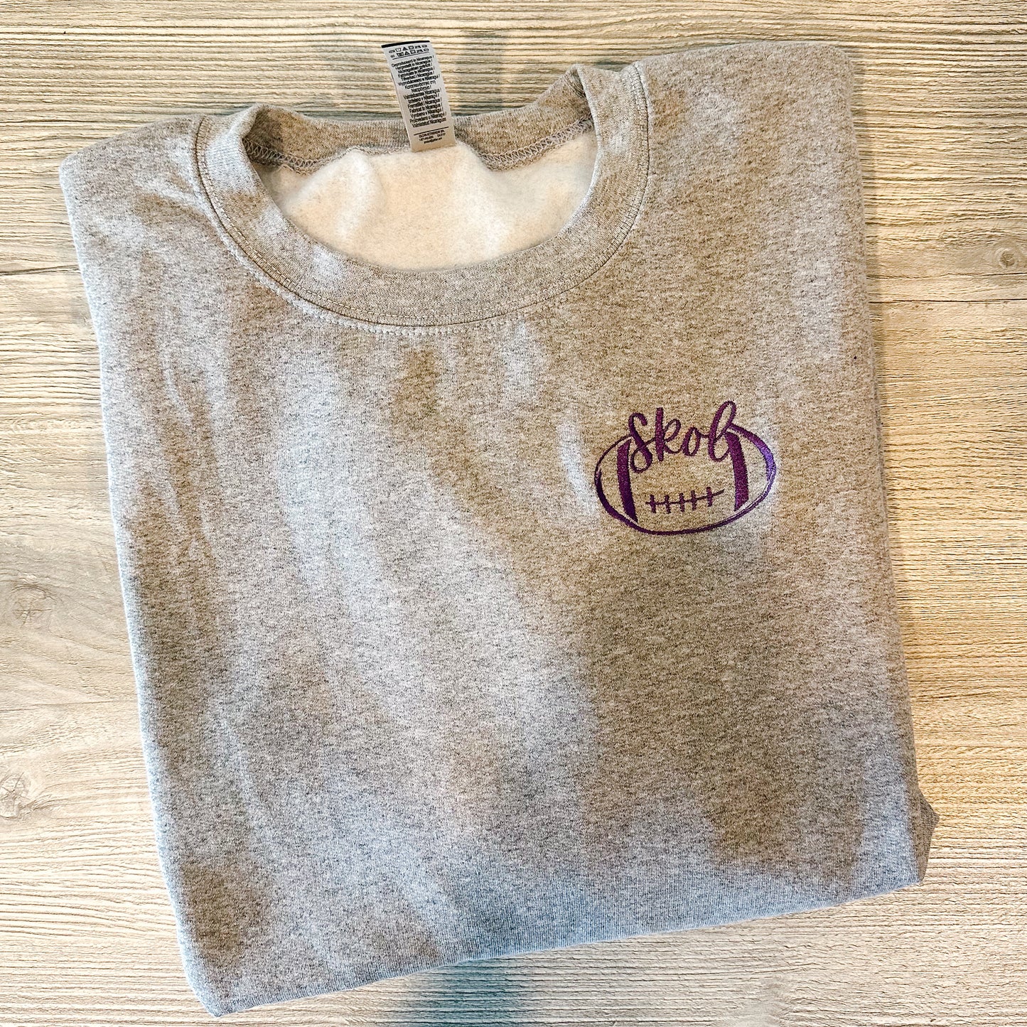 Ash grey Skol football Embroidered crewneck