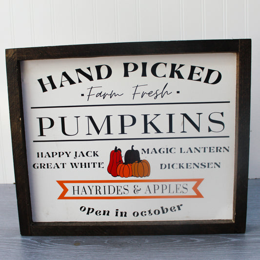 Hand Picked Pumpkins & Hayrides Wood Sign - 15.5 inches x 12.5 inches