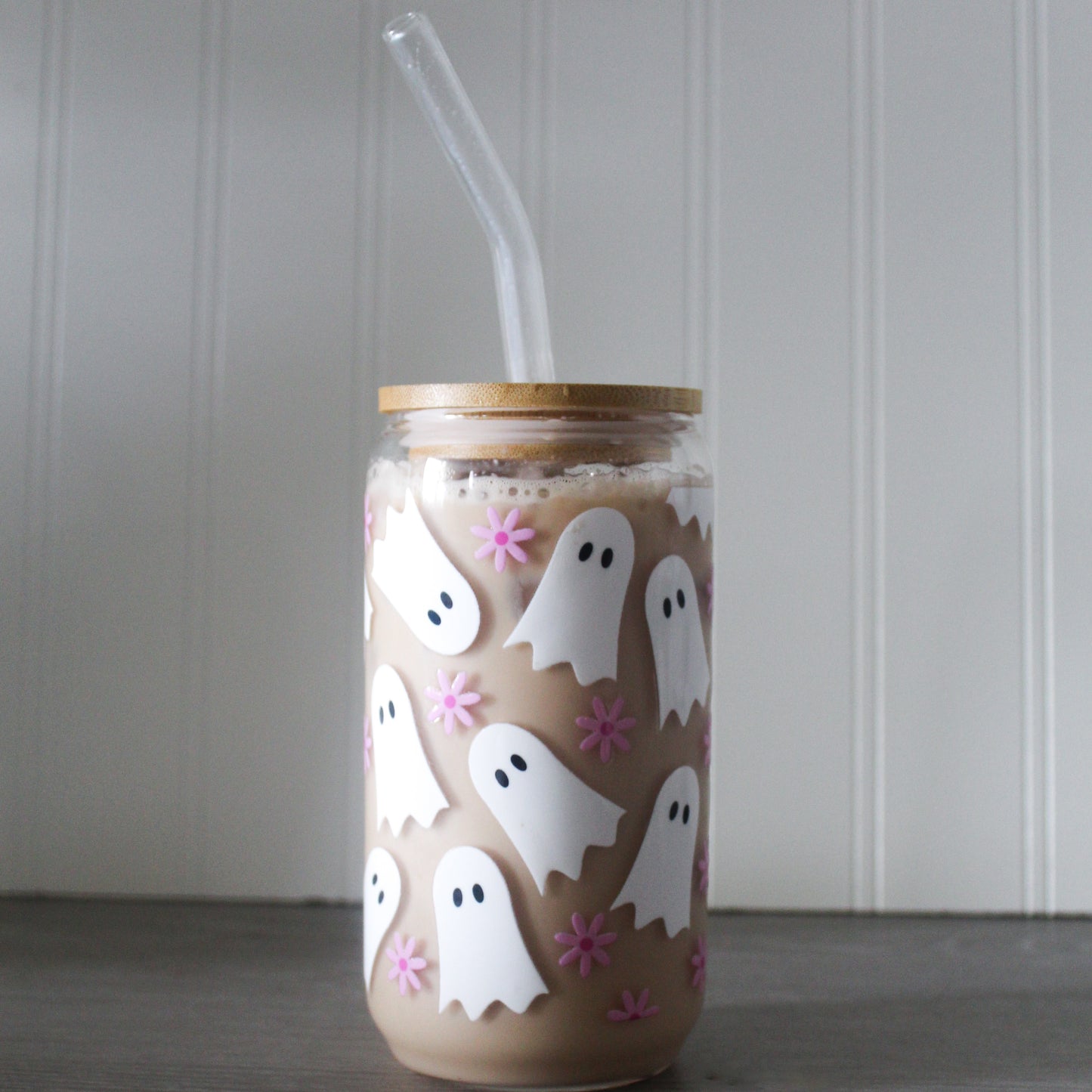 Pink floral Ghost Libby Cup -16oz